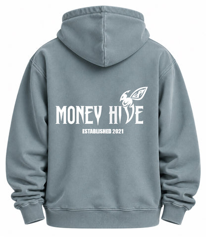 Money Hive Signature Hoodie – Vintage Washed Slate Blue