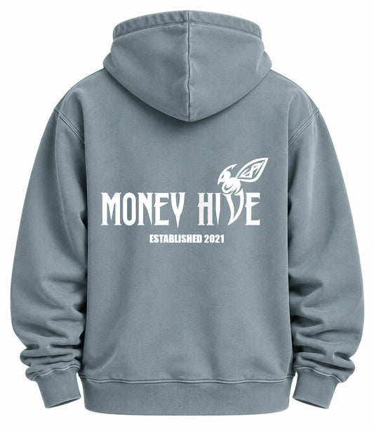 Money Hive Signature Hoodie – Vintage Washed Slate Blue