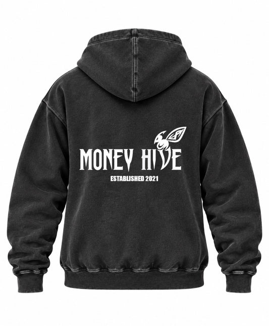 Money Hive Vintage Hoodie – Washed Black